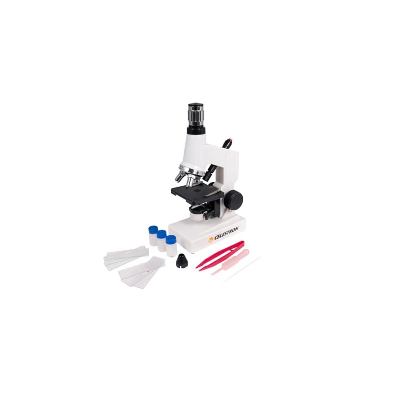 Celestron 44121 Beginner's Microscope Kit, 40x-600x Magnification, White
