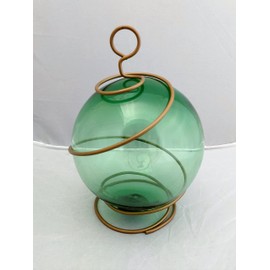 DRH Collectibles Green Japanese Fishing Glass Buoy with Metal Coil Wrap - Glass Float Ball - Nautical Decor - Perfect Hanging Gift for Art, Fishing, Nautical Lovers - 5" X 7.5" H
