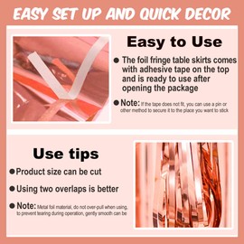 3 Pack Rose Gold Tinsel Table Skirts