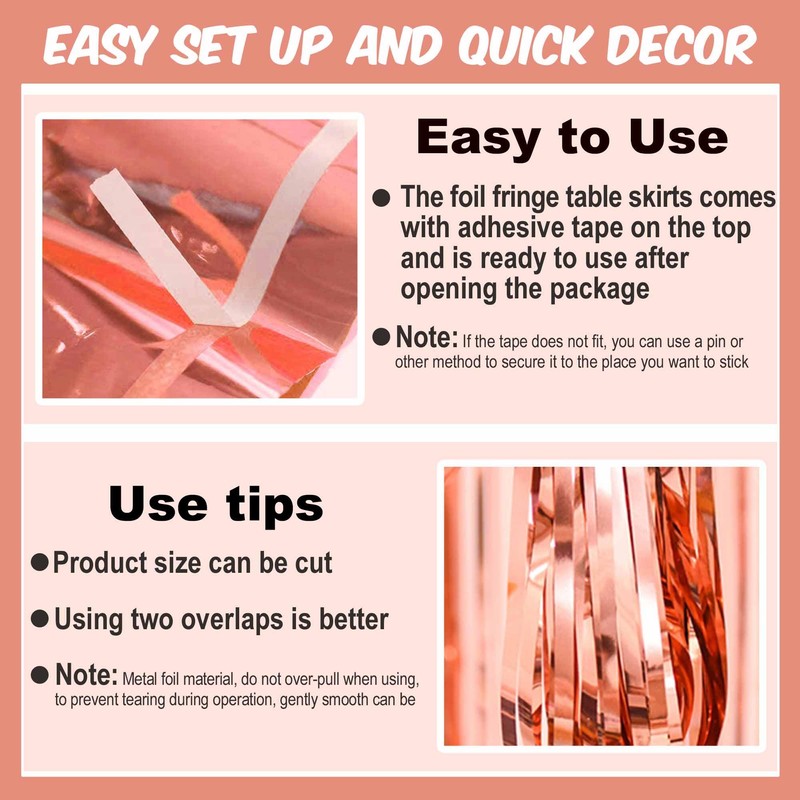 3 Pack Rose Gold Tinsel Table Skirts