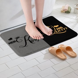 Erosebridal King and Queen Bath Mat Her King and His Queen Crown Bathroom Accessories,Romantic Valentine's Day Outdoor Rug 16"x24" 50th, Couple Gifts for Him and Her