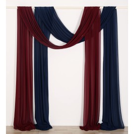 SHERWAY 2 Panels Extra Long 24Ft Chiffon Wedding Arch Drapes, Party Reception Backdrop Ceremony Swag Decoration (Burgundy & Navy Blue)