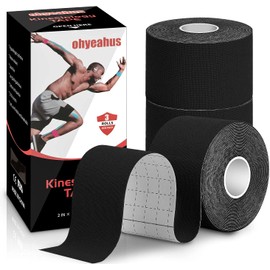 Kinesiology Tape(3 Rolls pack), Elastic Therapeutic Sports Tape Pro for Shoulder Knee Elbow Ankle, Waterproof, Breathable, Latex free, 2" x 19.7 feet Per Roll (Black)