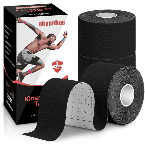 Kinesiology Tape(3 Rolls pack), Elastic Therapeutic Sports Tape Pro for