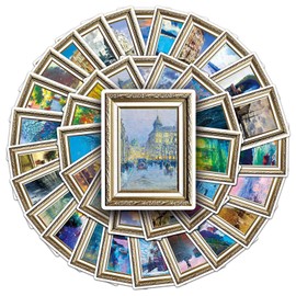 Pack of 50 Oil Painting Stickers Car Laptop Phone Guitar Skateboard Motorcycle Bicycle Oil Painting Stickers Set Vinyl Waterproof Aesthetic Stickers for Teenagers Children Adults