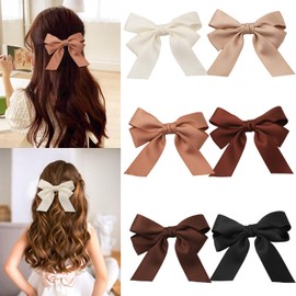 Bessrung Hair Bows for Women, 6PCS Bow Hair Clips, Small Satin Hair Bow Clips for Women Girls Teens, Cute bow Clips for Curly Straight Hair, Brown Hair Accessories for Party Dating Wedding Gift