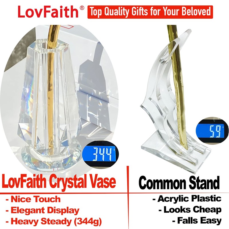 LovFaith Valentine Gift Real Rose Dipped 24K Gold with Crystal