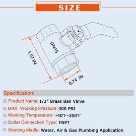 2- Pack 1/2" Full Port Ball Valve Brass， 1/2 Inch NPT Brass Valve，1/2" Female x 1/2" Female Thread Heavy Duty Brass Shut Off Valve Water, Oil and Gas