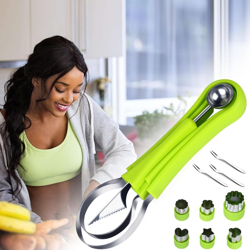 12PCS Melon Baller Scoop Set, 4-in-1 Watermelon Scooper Fruit Scooper,