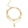 Prosy Layered Cross Anklets Gold Heart Ankle Bracelet Chain Crystal