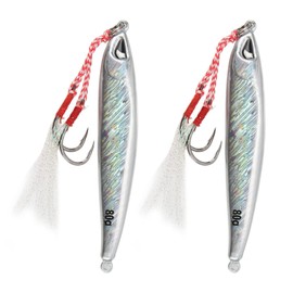 Jig Hard Fishing Lures, Strong Metal Iron Plate Bait, Lightweight Double Hook for Catching Fish When Sea Fishing (80g)