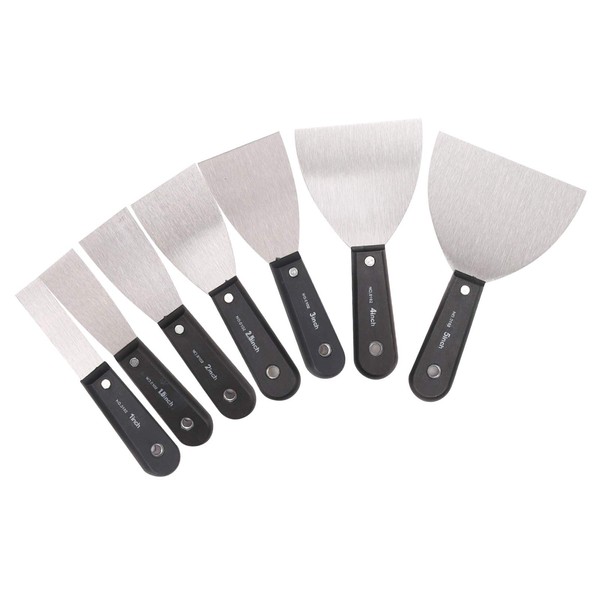 7 Pcs Filler Knives, Stainless Steel Putty Knives Filling Knife Set with Soft Grip Handle, Flexible Wallpaper Scraper Tool Plastering Tools for Walls, Practical Paint Wallpaper Removal Scrapers