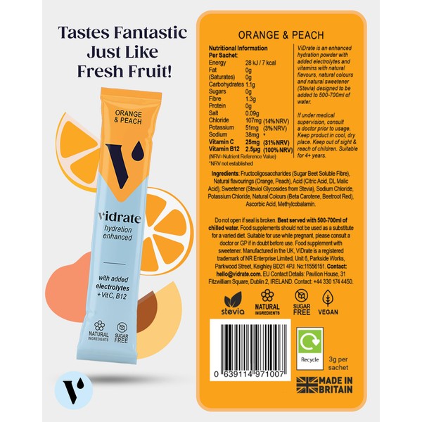 ViDrate Electrolytes Powder - Hydration Sachets Packed with Vitamins -