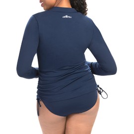Dolfin Aquashape Women's Rash Guard Ruched Side Athletic Swimwear Navy
