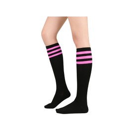 Soccer Socks Women Knee High - with with Three Pink Stripes, Long Thin Tube Sports Tall Socks