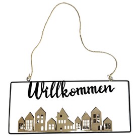 khevga Entrance Sign Welcome for Home and Front Door - Decorative Sign 30 x 13 cm Made of Wood (MDF) and Metal - Door Sign Vintage Decoration for Hallway & Entrance Area