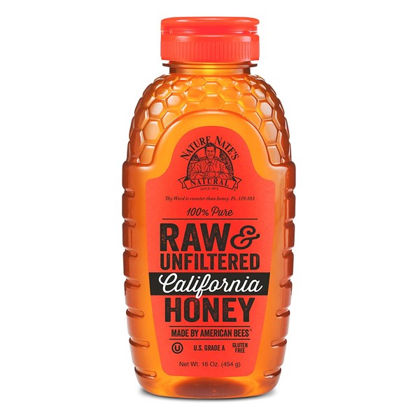 Nature Nate's 100% Pure Raw & Unfiltered California Honey; 16-oz. Squeeze Bottle; Certified Gluten Free & OU Kosher Certified; Made By California Bees, Enjoy Honey’S Balanced Flavors & Goodness
