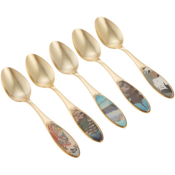 Spanner, Spoon, Gold Plated Color 13.6 cm Ukiyoe Cutlery, Teaspoon, Set