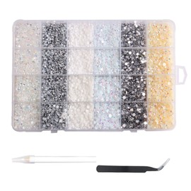 18900 Pieces Rhinestones for Nails, BetterJonny Rhinestones for Crafts, Nail Art Rhinestones, Flatback Gemstones, Round with Tweezers and Dotting Pen for DIY Craft Nails, 4 Sizes (A)