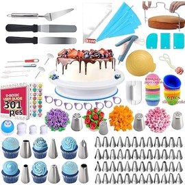 Kit De Decoración de Pasteles 301 Piezas, Kit De Reposteria, Giratorio Para Tartas, Juego para Hornear Galletas y Glaseado de Cupcakes para Adultos Principiantes o Profesionales