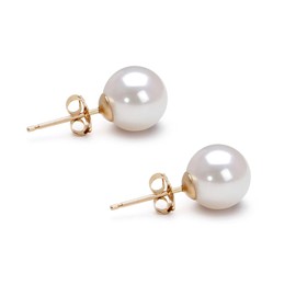 Japanese Akoya Cultured Pearl Earrings Stud AAAA Graded 8mm White Stud Earrings for Women with 14K Gold Settings and Jewelry Gift Box - Orien Jewelry
