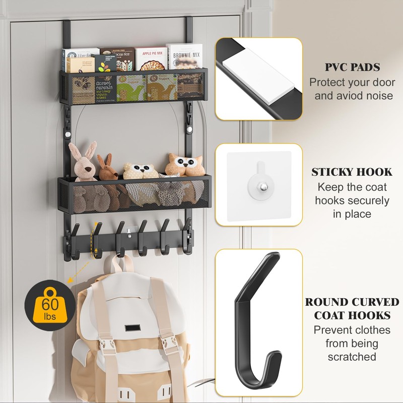 LUCYCAZ Adjustable Over The Door Hooks Organizer, Over The Door