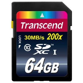 Transcend 64GB SDXC Class 10 Flash Memory Card Up to 30MB/s (TS64GSDXC10)