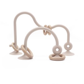 High Chair Toys with Suction Cups for Infant Toddlers,Food Grade Silicone Teething Toy for Kids 6 9 12 18 M+,Interactive Toys for 1 Year Old，Perfect for Travel and Restaurant(Beige)