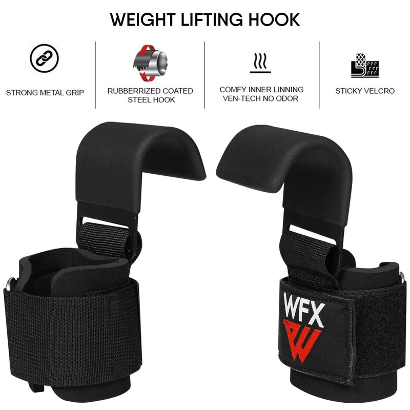 Weight Lifting Hooks, Non-Slip Rubber Coated Grips, 7mm Neoprene Wrist