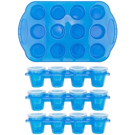 Fairly Odd Novelties 12pc Set-Add Water & Freeze to Make Ice Shot Glasses-Includes Serving Tray, One Size, Blue,FON-10051