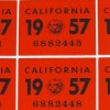 1957 California License Plate Reflective Registration Sticker, YOM, CA DMV