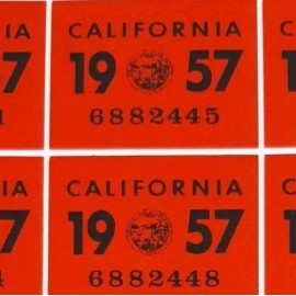 1957 California License Plate Reflective Registration Sticker, YOM, CA DMV