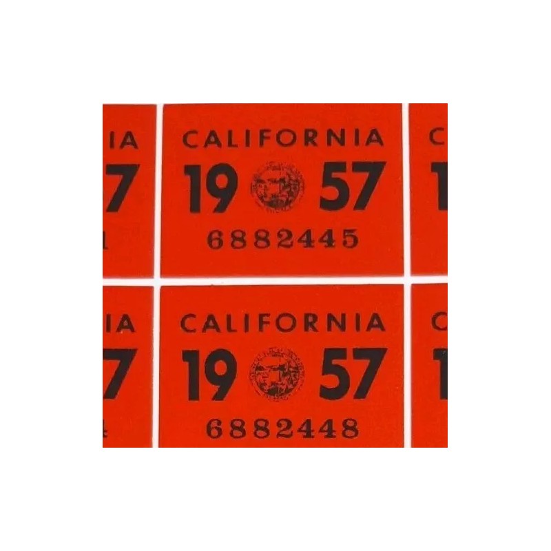 1957 California License Plate Reflective Registration Sticker, YOM, CA DMV