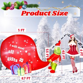 Christmas Green Big Monster Inflatable Decorations, Light Up Inflatable Christmas Outdoor Decoration Build-in 8 LED, Christmas Blow up Green Big Monster Stealing Gifts Decor for Garden Yard (Red)
