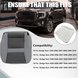 Priprilod Gray Cloth Front Passenger Side Bottom Replacement Seat Cover & Foam Cushion Compatible with Dodge Ram 2500 3500 4500 5500 2006 2007 2008 2009 2010