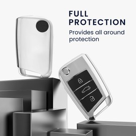 kwmobile Key Cover Compatible with VW Golf 7 MK7 3 Button Car Key Case - Silver High Gloss TPU Protector