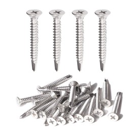IMScrews 25pcs #14 x 1-1/2" Stainless Flat Head Phillips Self Drilling Screws, 410 Stainless Steel Full Thread Sheet Metal Tek Wood to Metal Screws
