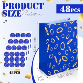Kosiz 48 Pcs Gold Ring Party Favor Bags Bulk Paper Goodie Bags with Sealing Stickers Blue and Gold Video Game Birthday Decor for Candy Treat Snacks Party Favors, 8.3 x 6 Inches