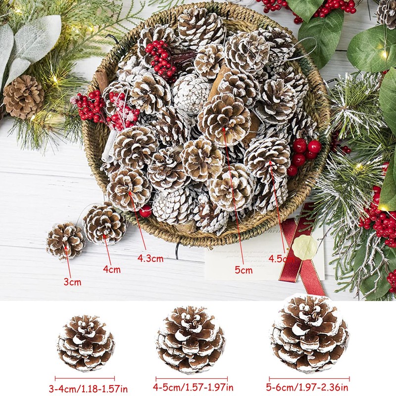 Pine Cone Christmas Tree Decorations, POTWPOT 20Pcs Snow Pine Cones