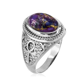 LA BLINGZ Sterling Silver Egyptian Ankh Cross Purple Copper Turquoise Ring (13)