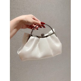 Verdusa Women's Bowknot Evening Bag Ruched Clutch Purse Party Handbag with Chain Strap White One-Size