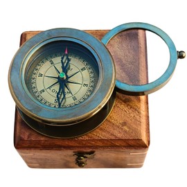SIFAAT WORLD Vintage Map Compass in Wooden Box, Gifts for Dad, Great Gift Ideas for Him, Decorative Compass