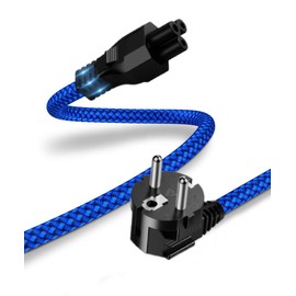 Power Cable 3-Pin Small Device Cable 1 m (Protective Contact Plug Type F CEE 7/7 90° Angled to C5 Female, VDE) Nylon Braided Power Cable for TV Monitor PC Screen Laptop Notebook Power Supply – Blue
