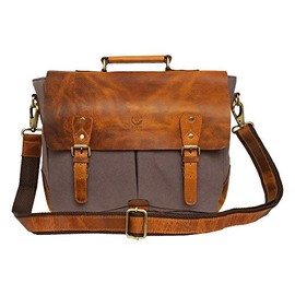 Leather Canvas Messenger Bag for Men Women - Vintage Laptop Satchel Leather Briefcase by Rustic Town (15 Inch, Dark Grey)
