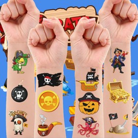Pirate Ship Nautical Pre-Cut Temporary Tattoos for Kids Super Cute Theme Birthday Party Favors, Supplies, Decorations, Mermaid Treasure Fake Tattoo Stickers