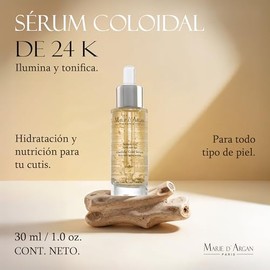 MARIE D' ARGAN Sérum Facial Oro 24K 30ml, Hidrata, Ilumina Y Reafirma, Reduce Arrugas Y Líneas De Expresión, Con Ácido Hialurónico Y Algas Marinas, Para Todo Tipo De Piel
