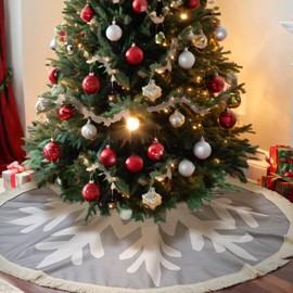 Sosation Large Christmas Tree Skirt with Tassels Grey Snowflake 36 Inch Boho Farmhouse Rustic Xmas Tree Skirt for Christmas Party Decorations Winter Holiday Indoor Outdoor Home Seasonal Decors