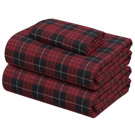ZOYER Flannel Twin XL Sheets Set - Soft & Comfy Deep Pocket Cotton Flannel Bedding, Fitted Up to 16", Double Brushed Twin XL Size Bed Sheet Sets, 3 Pieces, Red Buffalo Plaid
