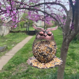 Bird Feeder for Outdoors Hanging, Owl Metal Wild Birdfeeders with 3-Pack Hanging Chains, for Outside Garden Yard Decoration