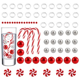 PEUTIER 54pcs Christmas Vase Filler, Christmas Vase Filler Beads Floating Vase Filler Christmas Candy Cane Christmas Vase Filler Pearl with 6000pcs Water Gel Beads for Home Dinning Table Decorations